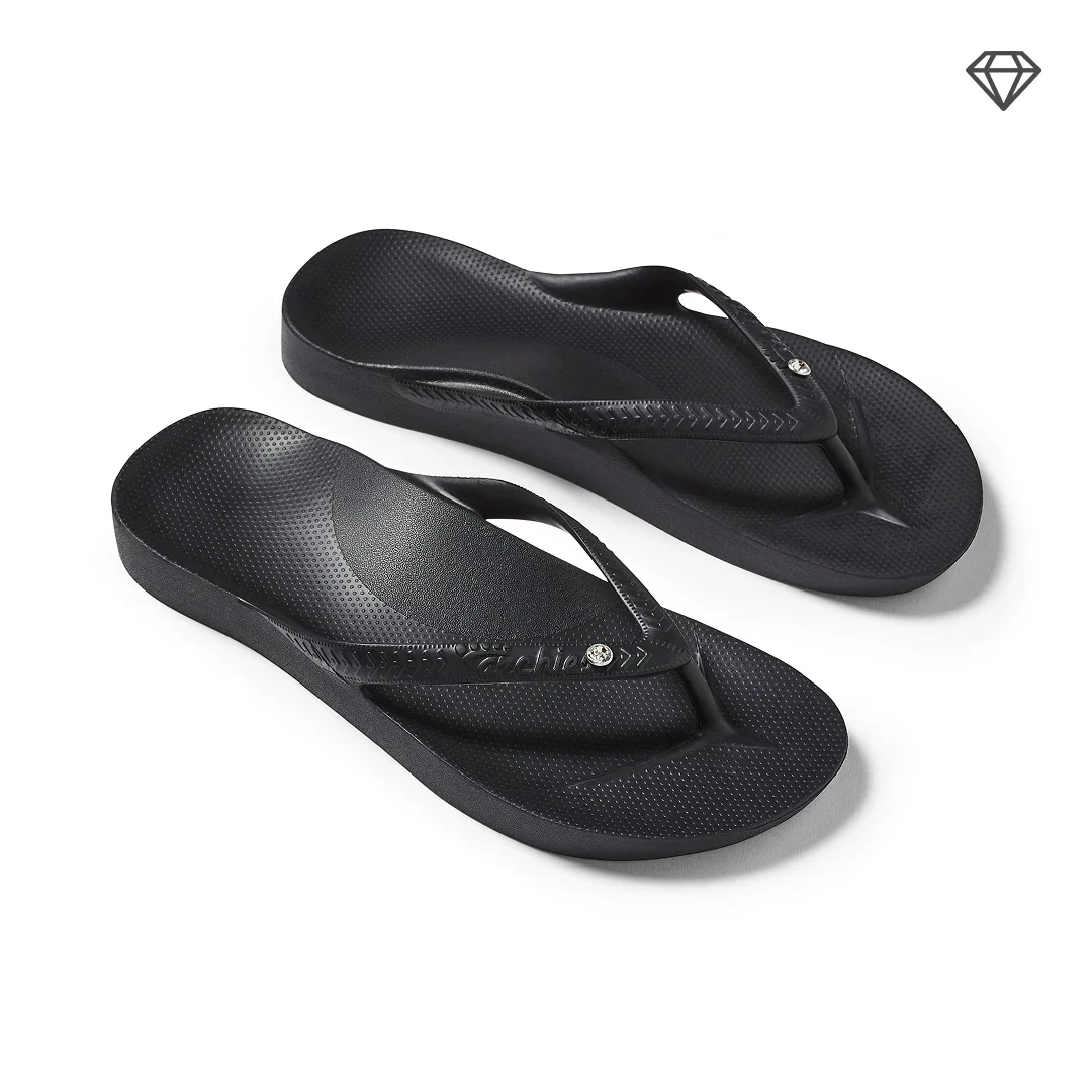 Archies Arch Support Flip Flops Black Crystal