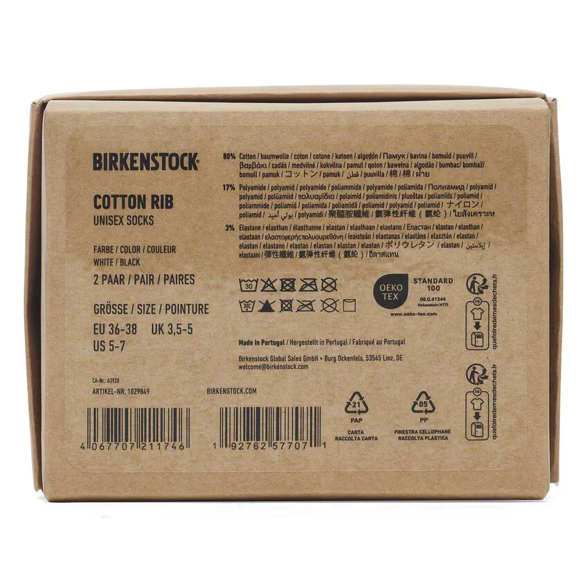 Birkenstock Unisex Cotton Rib Socks Multi Pack White Black - Image 5