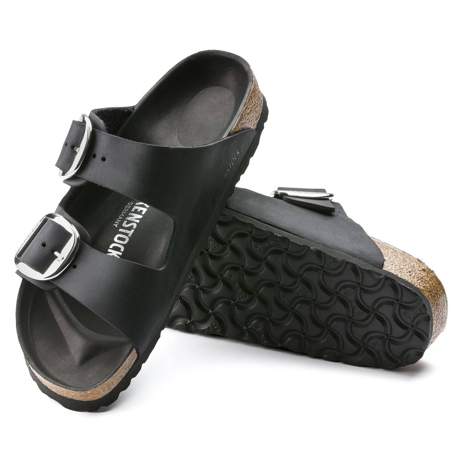 Birkenstock Women's Arizona Big Buckle Silver Buckle Oiled Leather Black 1011074/1011075