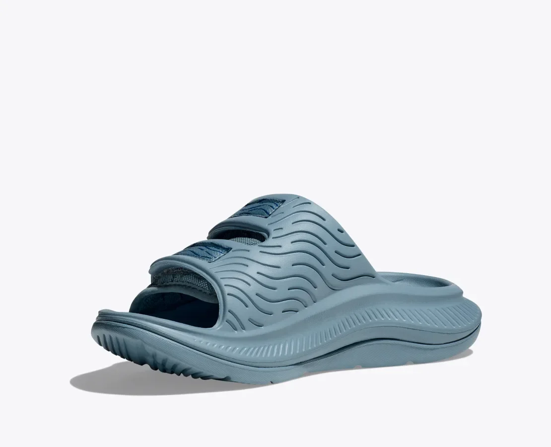 Hoka One One Unisex Ora Luxe Recovery Slide Adjustable Stone Blue steel - Image 3