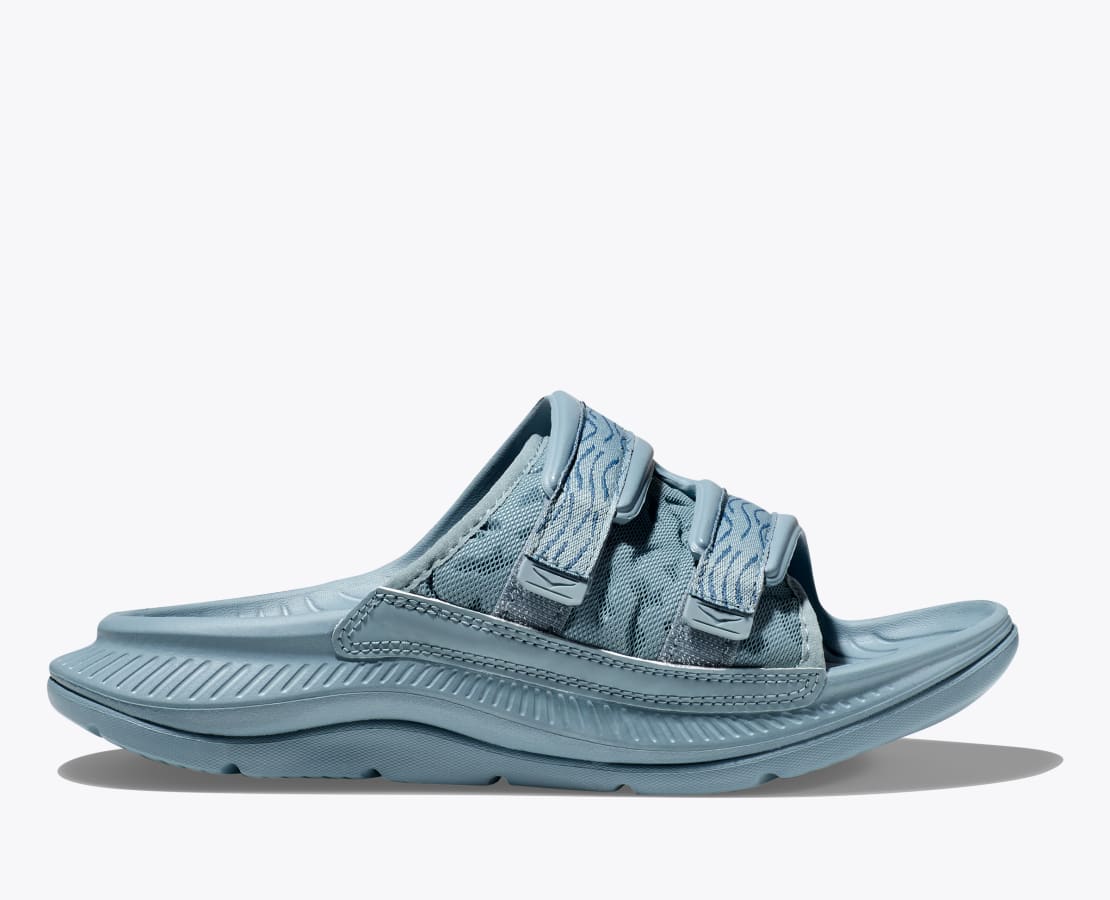 Hoka One One Unisex Ora Luxe Recovery Slide Adjustable Stone Blue steel - Image 4