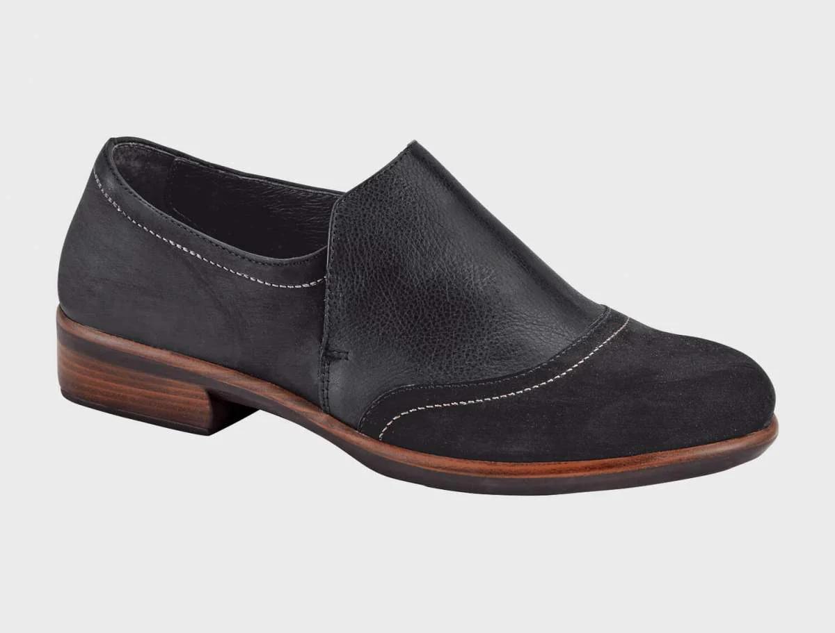 Naot Women's Angin Black Velvet Nubuck Soft Black Lthr Oily Coal Nubuck
