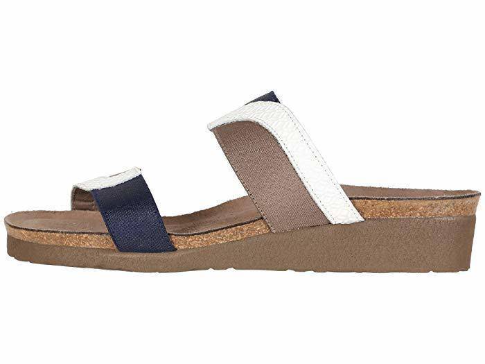 Naot Women's Frankie White Diamond Leather Shiny Blue Elastic Khaki Patina Elastic Sandal - Image 3
