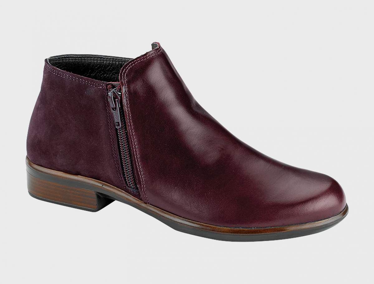 Naot Women's Helm Bordeaux Leather Violet Nubuck Ankle Boot