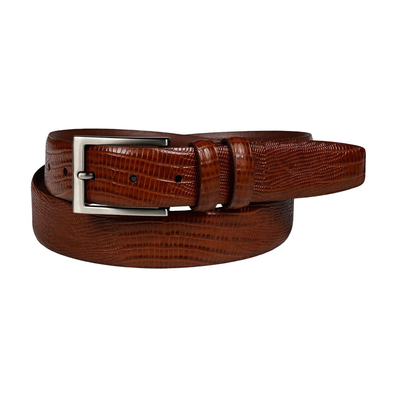 Torino Lizard Embossed Calfskin Dress Casual Belt Cognac 59129