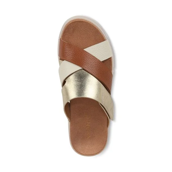 Vionic Women's Uptown Sunset Wedge Sandal Tan Gold Leather - Image 7